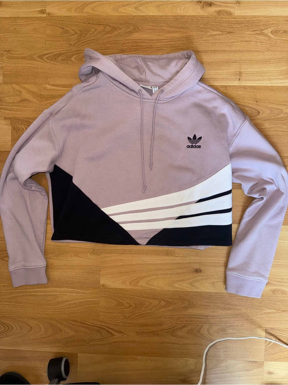 adidas Cropped Hoodie in Lavender with Black & White Panels - Picture 2 of 6